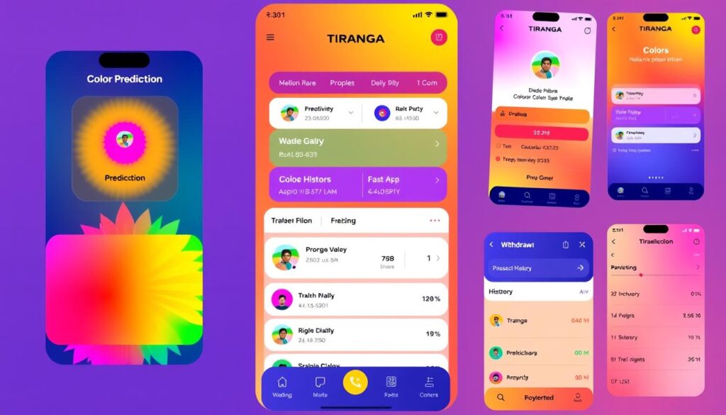 Tiranga colour trading app features showcase with multiple screens