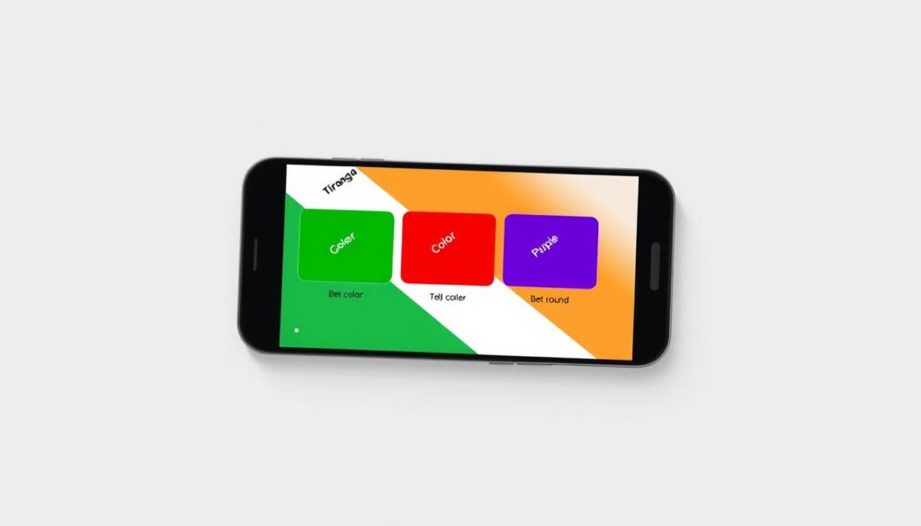 Tiranga colour trading app interface showing the main screen with colorful prediction options